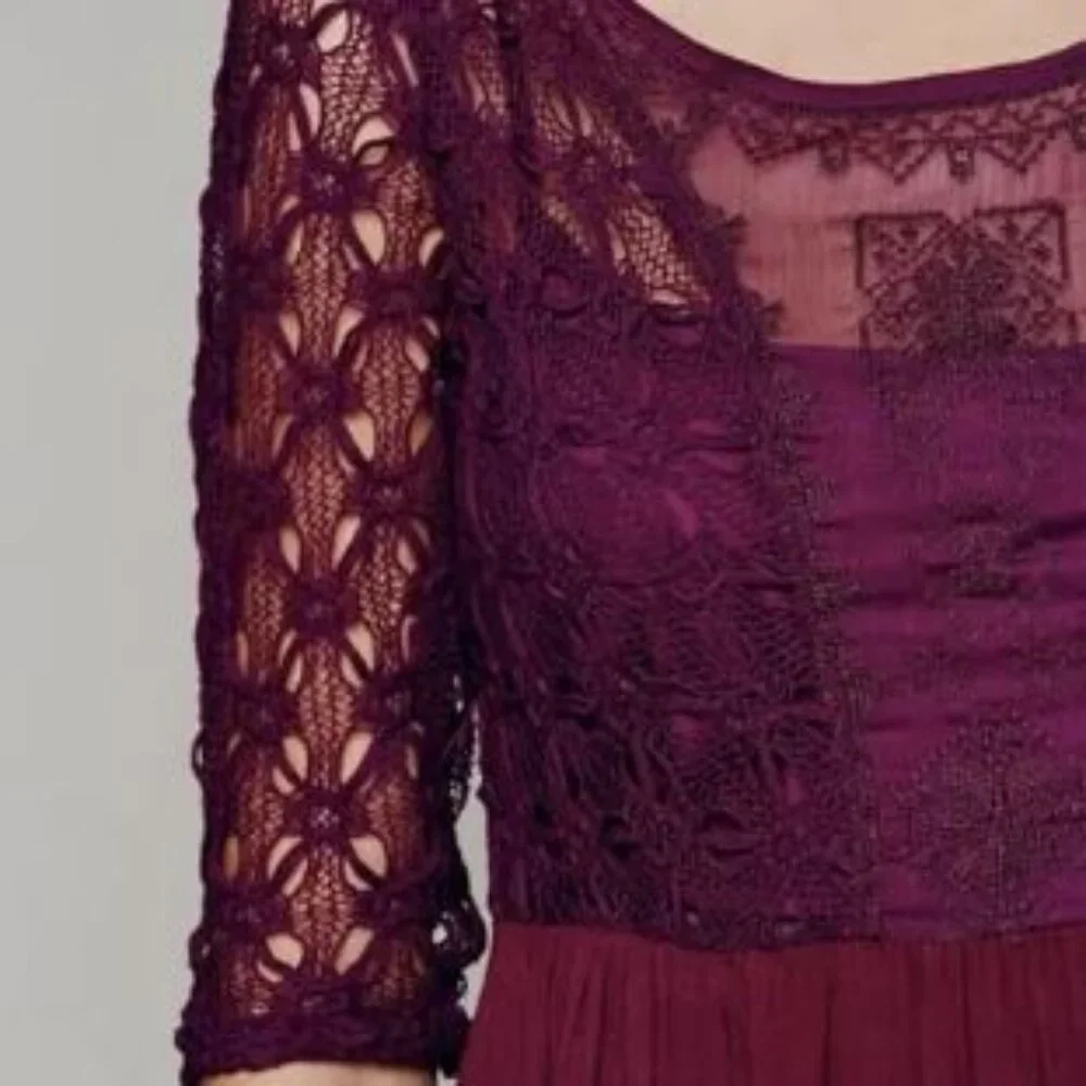 Free People Lonesome Dove Hi Lo Lace Dress in Plum Misses Size 0
